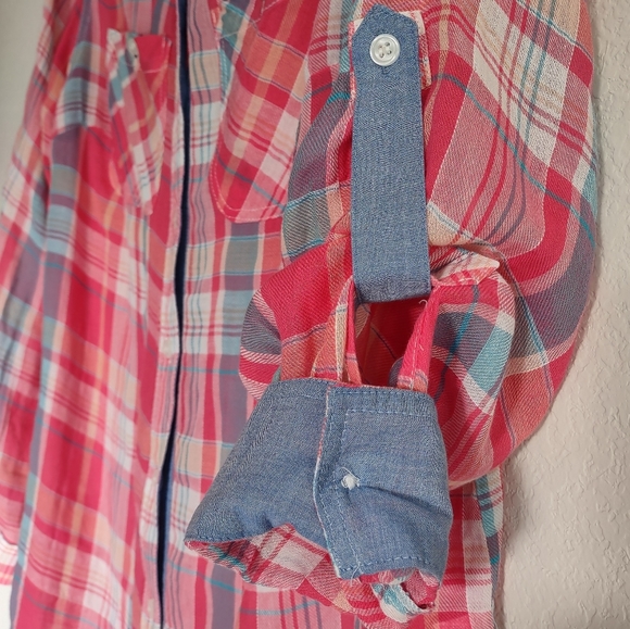 SANDRA INGRISH Sz 14W Women's 100% Cotton Button-up Plaid Long sleeve Shirt Top - Picture 6 of 13